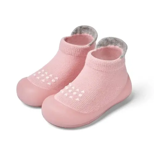 Bearbay Baby Toddler Sock Shoes Walking Shoes Infant Boys Girls Slippers | Non-Slip Sole,Anti-Collision Rubber Toe,Heel Pull Tab Design for Easy On and Off,Breatnable & High-Elastic Fabric,Lightweight - 1