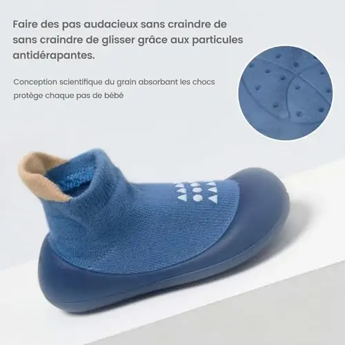 Bearbay Baby Toddler Sock Shoes Walking Shoes Infant Boys Girls Slippers | Non-Slip Sole,Anti-Collision Rubber Toe,Heel Pull Tab Design for Easy On and Off,Breatnable & High-Elastic Fabric,Lightweight - 4