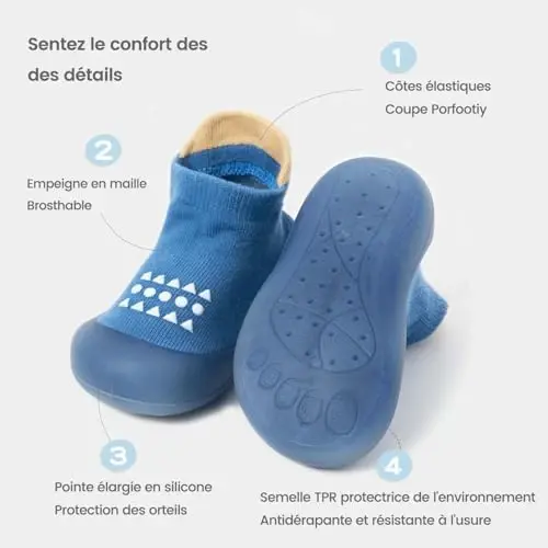 Bearbay Baby Toddler Sock Shoes Walking Shoes Infant Boys Girls Slippers | Non-Slip Sole,Anti-Collision Rubber Toe,Heel Pull Tab Design for Easy On and Off,Breatnable & High-Elastic Fabric,Lightweight - 5