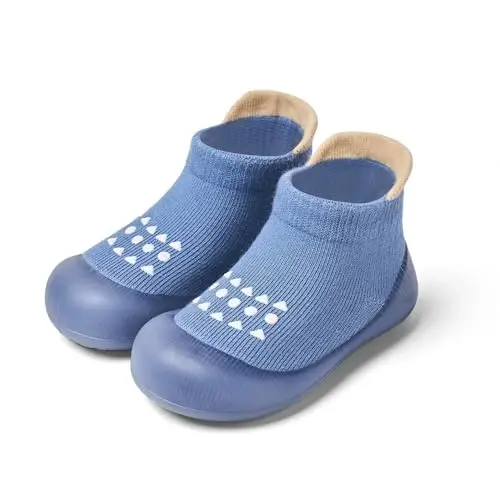 Bearbay Baby Toddler Sock Shoes Walking Shoes Infant Boys Girls Slippers | Non-Slip Sole,Anti-Collision Rubber Toe,Heel Pull Tab Design for Easy On and Off,Breatnable & High-Elastic Fabric,Lightweight - BEARBAY