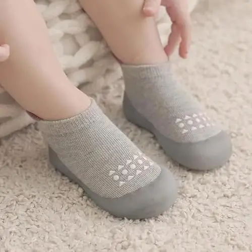 Bearbay Baby Toddler Sock Shoes Walking Shoes Infant Boys Girls Slippers | Non-Slip Sole,Anti-Collision Rubber Toe,Heel Pull Tab Design for Easy On and Off,Breatnable & High-Elastic Fabric,Lightweight - BEARBAY (1)