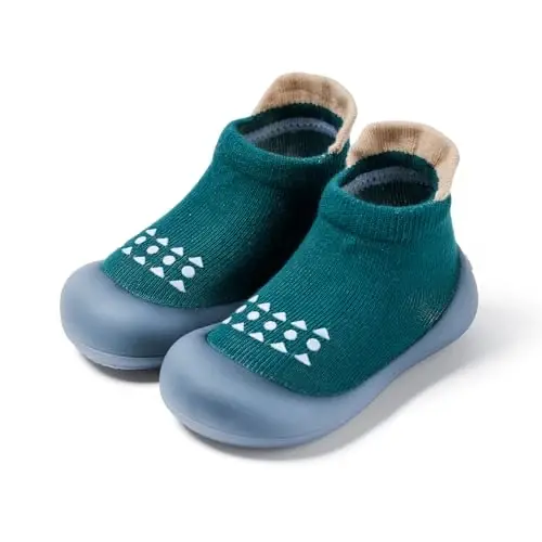 Bearbay Baby Toddler Sock Shoes Walking Shoes Infant Boys Girls Slippers | Non-Slip Sole,Anti-Collision Rubber Toe,Heel Pull Tab Design for Easy On and Off,Breatnable & High-Elastic Fabric,Lightweight 