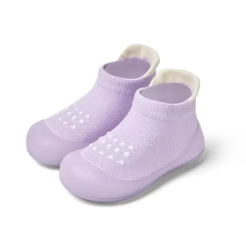 Bearbay Baby Toddler Sock Shoes Walking Shoes Infant Boys Girls Slippers | Non-Slip Sole,Anti-Collision Rubber Toe,Heel Pull Tab Design for Easy On and Off,Breatnable & High-Elastic Fabric,Lightweight - BEARBAY