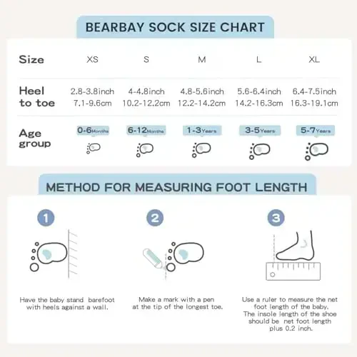 Bearbay Baby Non Slip Ankle Socks with Grippers for 0 Months-7 Years Old Walking Socks - 5