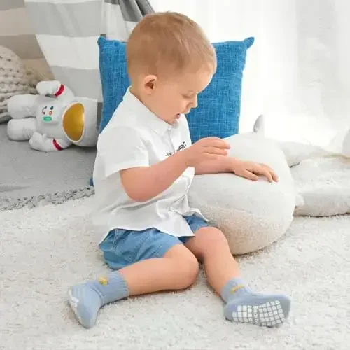 Bearbay Baby Non Slip Ankle Socks with Grippers for 0 Months-7 Years Old Walking Socks - BEARBAY