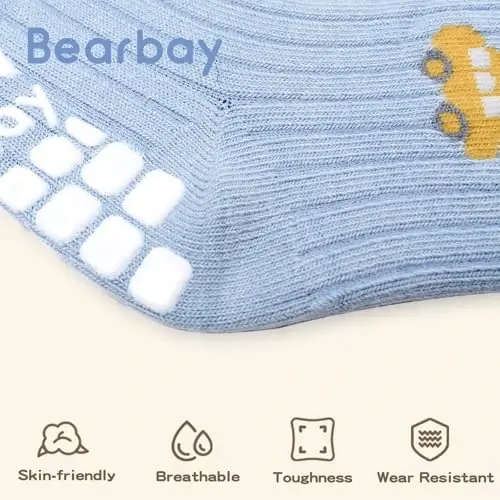 Bearbay Baby Non Slip Ankle Socks with Grippers for 0 Months-7 Years Old Walking Socks - 5
