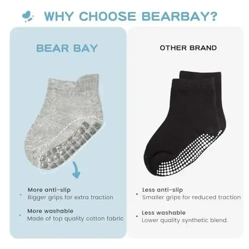 Bearbay Baby Non Slip Ankle Socks with Grippers for 0 Months-7 Years Old Walking Socks - 3