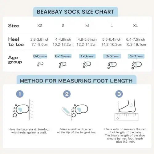 Bearbay Baby Non Slip Ankle Socks with Grippers for 0 Months-7 Years Old Walking Socks - 6