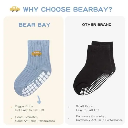 Bearbay Baby Non Slip Ankle Socks with Grippers for 0 Months-7 Years Old Walking Socks - 4