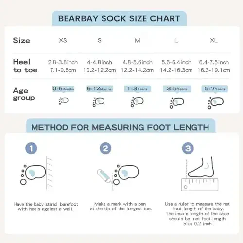 Bearbay Baby Non Slip Ankle Socks with Grippers for 0 Months-7 Years Old Walking Socks - 5