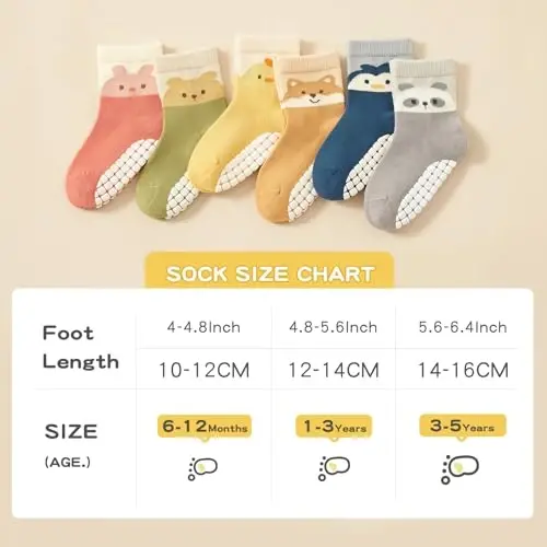 Bearbay Non-Slip Cotton Toddler Grip Crew Socks with Stripe Heart Animal | Unisex for Baby Boys Girls, Anti Skid Soles - 3