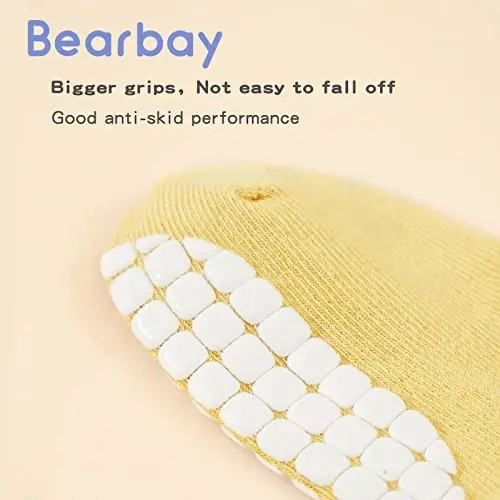 Bearbay Non-Slip Cotton Toddler Grip Crew Socks with Stripe Heart Animal | Unisex for Baby Boys Girls, Anti Skid Soles - 5