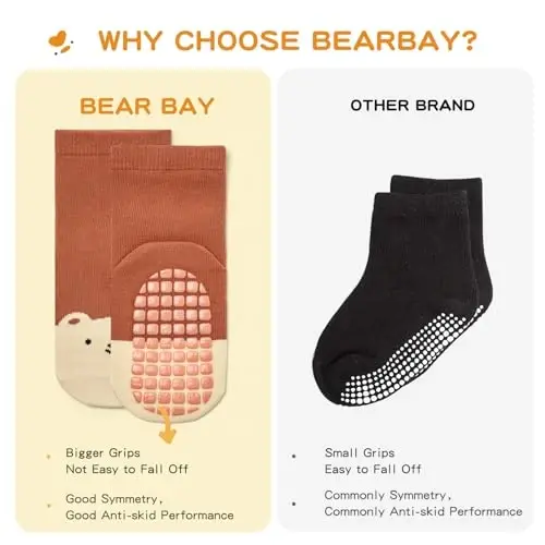 Bearbay Baby Non Slip Ankle Socks with Grippers for 0 Months-7 Years Old Walking Socks - 4