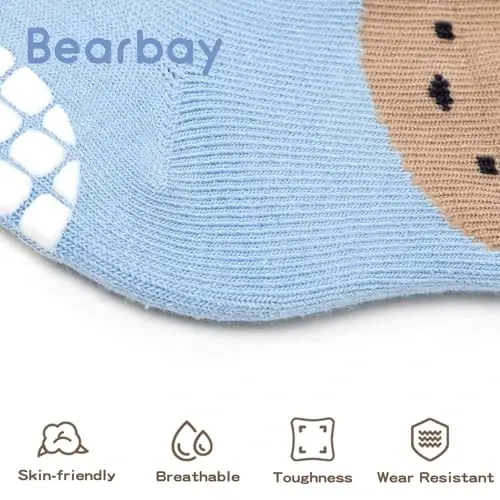 Bearbay Baby Non Slip Ankle Socks with Grippers for 0 Months-7 Years Old Walking Socks - 6