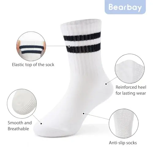 Bearbay Нескользящие хлопковые носки для малышей с полосками, сердцем и животными | Унисекс для мальчиков и девочек, противоскользящая подошва - 4