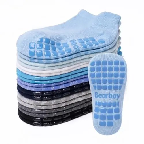 Bearbay Non-Slip Baby Cotton Ankle Socks with Grippers for Toddler Walking | 0 Months-7 Years, Unisex for Infant Boys Girls Kids, Anti Skid Soles - BEARBAY