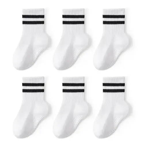 Bearbay Non-Slip Cotton Toddler Grip Crew Socks with Stripe Heart Animal | Unisex for Baby Boys Girls, Anti Skid Soles - BEARBAY