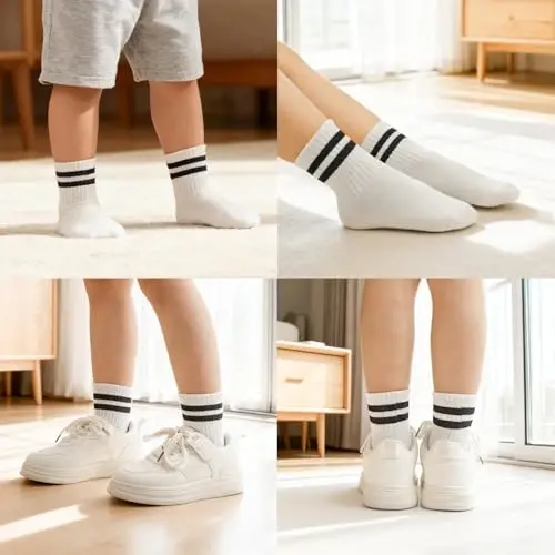 Bearbay Non-Slip Cotton Toddler Grip Crew Socks with Stripe Heart Animal | Unisex for Baby Boys Girls, Anti Skid Soles - BEARBAY (1)
