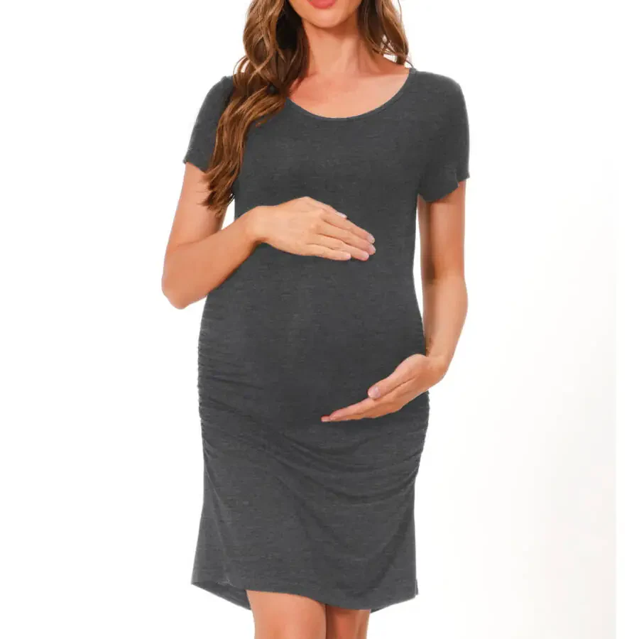 Bearsland Ayollar Qisqa Yengli Tizzagacha Homiladorlik Libosi Yon Buralgan Homiladorlik Bodycon Libosi - 1