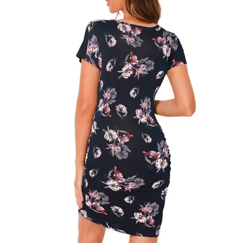 Bearsland Ayollar Yozgi Qisqa Yengli Homiladorlik Libosi Yon Tomondan Yig'ilgan Ona Homiladorlik Bodycon Libos (S-XXXL) - 3