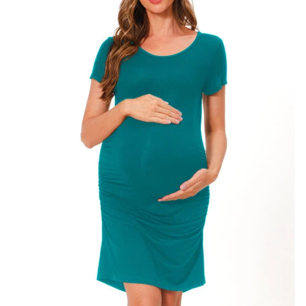 Bearsland Female Short Sleeve Knee-Length Maternity Dress Side Ruched Pregnancy Bodycon Dress - Modazone (1)