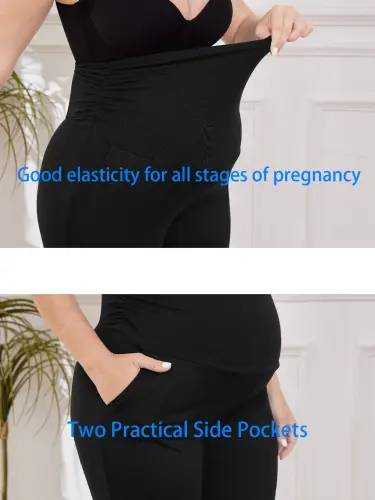 Bearsland Women's Plus Size Maternity Leggings over Belly Pregnancy Yoga Pants Active Wear Workout Pants with Pocket 3-Pack- - 5