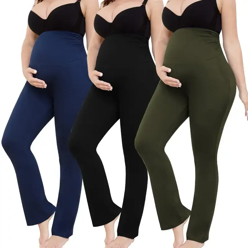 Bearsland Women's Plus Size Maternity Leggings over Belly Pregnancy Yoga Pants Active Wear Workout Pants with Pocket 3-Pack- - 7
