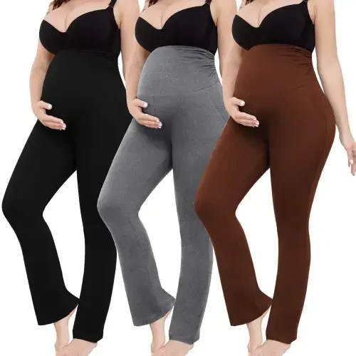 Bearsland Women's Plus Size Maternity Leggings over Belly Pregnancy Yoga Pants Active Wear Workout Pants with Pocket 3-Pack- - 7