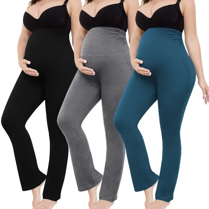 Bearsland Women's Plus Size Maternity Leggings over Belly Pregnancy Yoga Pants Active Wear Workout Pants with Pocket 3-Pack- - 3