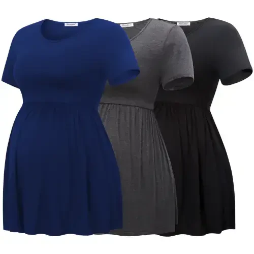 Bearsland Women's Short Sleeve Maternity Shirts Tops Pregnancy Clothes 3-Pack- - 1