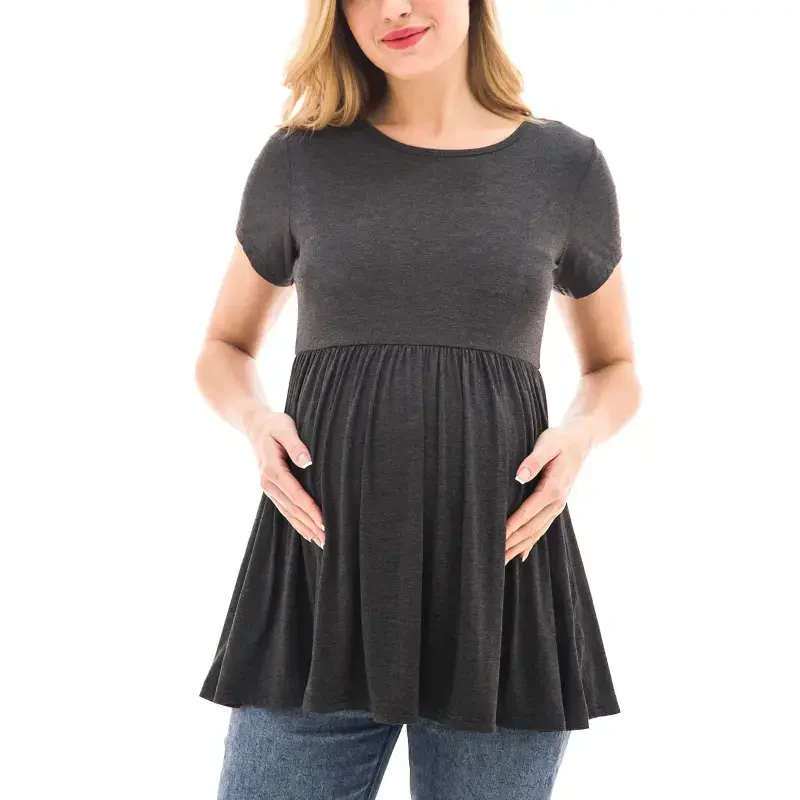 Bearsland Women's Short Sleeve Maternity Shirts Tops Pregnancy Clothes 3-Pack- - 2