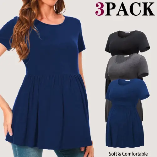 Bearsland Women's Short Sleeve Maternity Shirts Tops Pregnancy Clothes 3-Pack- - BEARSLAND (1)