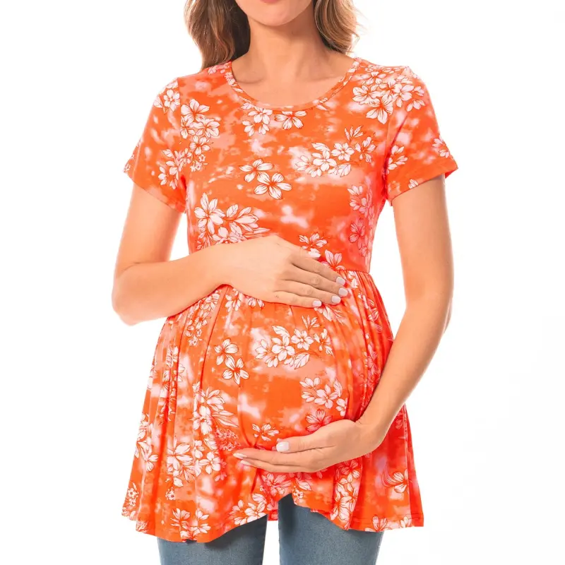 Bearsland Women's Short Sleeve Maternity Shirts Tops Pregnancy Clothes 3-Pack- - 3