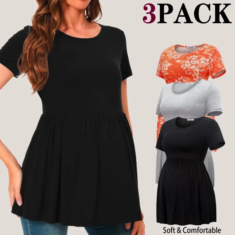Bearsland Women's Short Sleeve Maternity Shirts Tops Pregnancy Clothes 3-Pack- - BEARSLAND