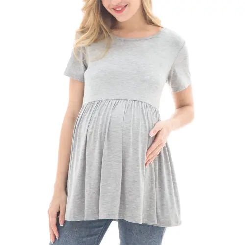 Bearsland Women's Short Sleeve Maternity Shirts Tops Pregnancy Clothes 3-Pack- - 4