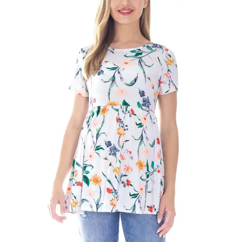 Bearsland Women's Short Sleeve Maternity Shirts Tops Pregnancy Clothes 3-Pack- - BEARSLAND