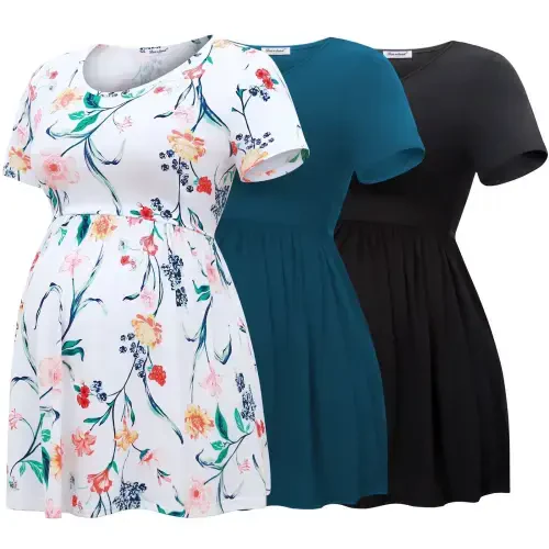 Bearsland Women's Short Sleeve Maternity Shirts Tops Pregnancy Clothes 3-Pack- - 5