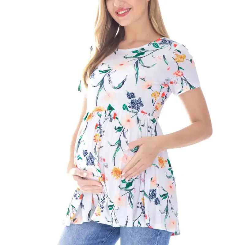 Bearsland Women's Short Sleeve Maternity Shirts Tops Pregnancy Clothes 3-Pack- - 6