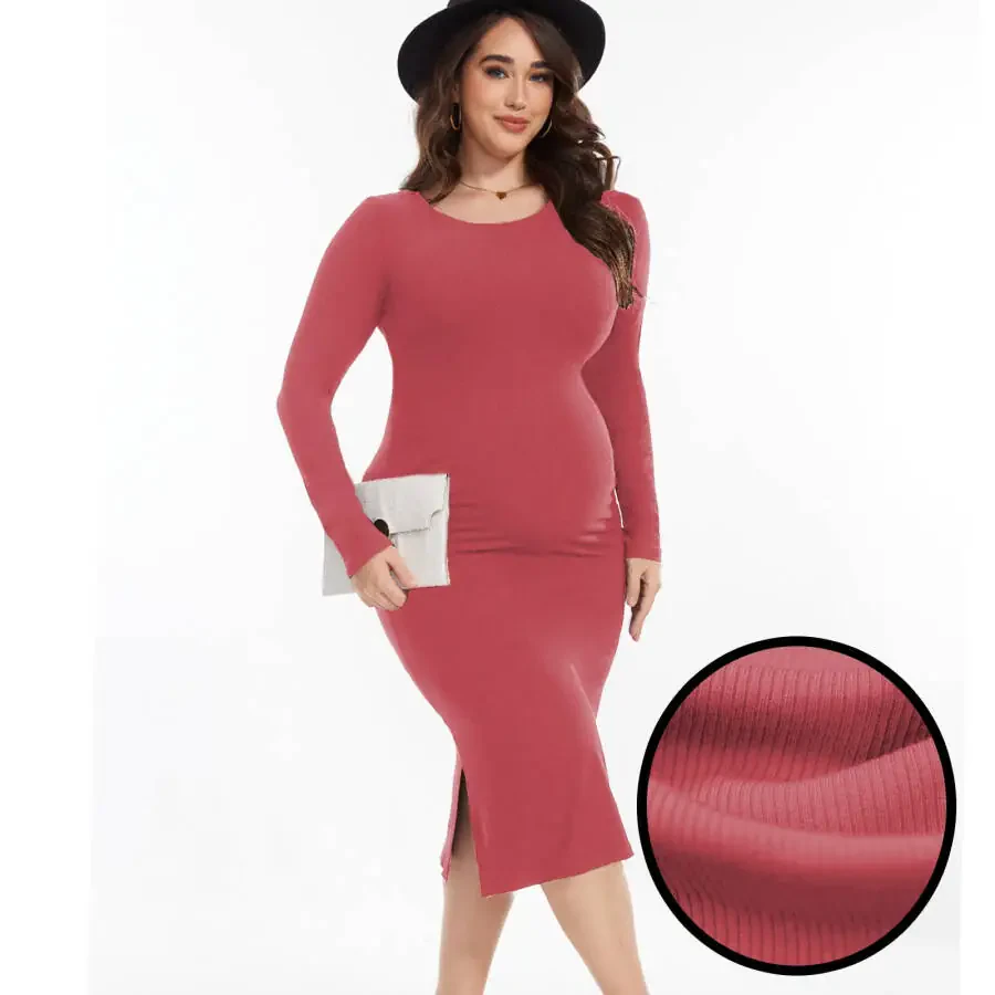 Bearsland Women's Long Sleeve Ribbed Knit Side Slit Maternity Dress Casual Ruched Bodycon Sweater Dress Pregnancy Clothes- - 1