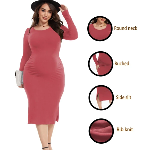 Bearsland Women's Long Sleeve Ribbed Knit Side Slit Maternity Dress Casual Ruched Bodycon Sweater Dress Pregnancy Clothes- - BEARSLAND (1)