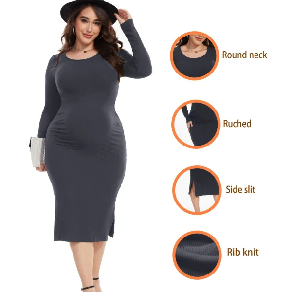 Bearsland Women's Long Sleeve Ribbed Knit Side Slit Maternity Dress Casual Ruched Bodycon Sweater Dress Pregnancy Clothes- - BEARSLAND (1)