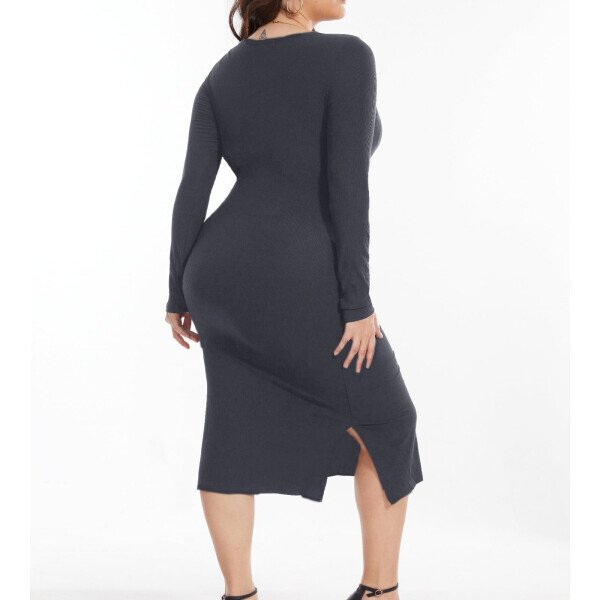 Bearsland Women's Long Sleeve Ribbed Knit Side Slit Maternity Dress Casual Ruched Bodycon Sweater Dress Pregnancy Clothes- - 5