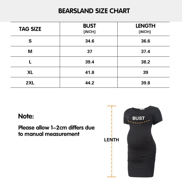 Bearsland Women's Summer Short Sleeve Maternity Dress Side Ruched Mama Pregnancy Bodycon Dress(S-XXXL)- - 6