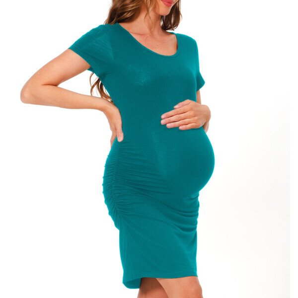 Bearsland Women's Summer Short Sleeve Maternity Dress Side Ruched Mama Pregnancy Bodycon Dress(S-XXXL)- - 3