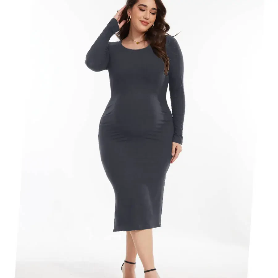 Bearsland Women's Long Sleeve Ribbed Knit Side Slit Maternity Dress Casual Ruched Bodycon Sweater Dress Pregnancy Clothes - 3