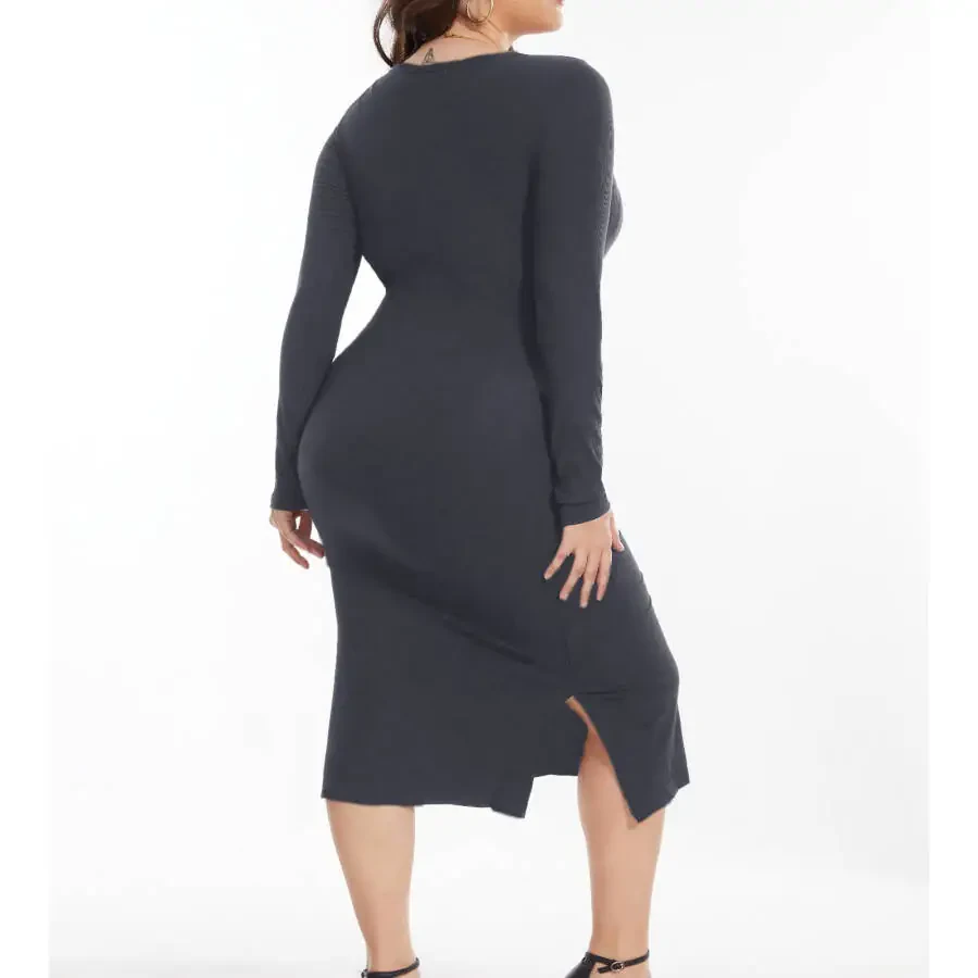 Bearsland Women's Long Sleeve Ribbed Knit Side Slit Maternity Dress Casual Ruched Bodycon Sweater Dress Pregnancy Clothes - 5