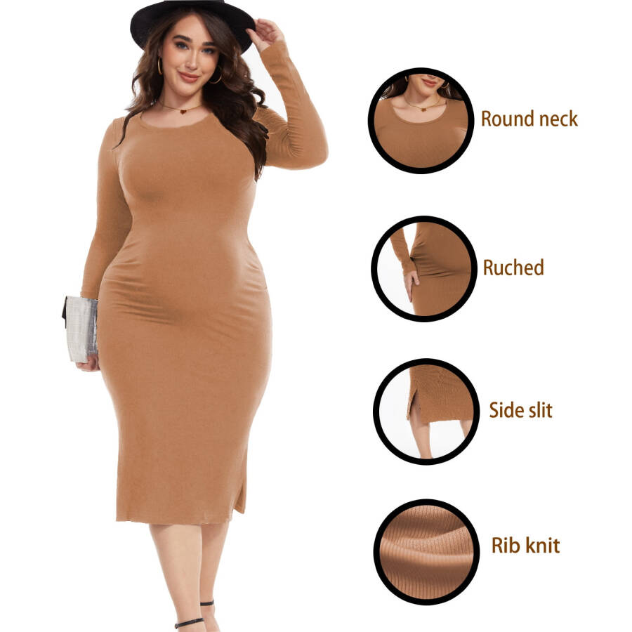 Bearsland Women's Long Sleeve Ribbed Knit Side Slit Maternity Dress Casual Ruched Bodycon Sweater Dress Pregnancy Clothes - 2