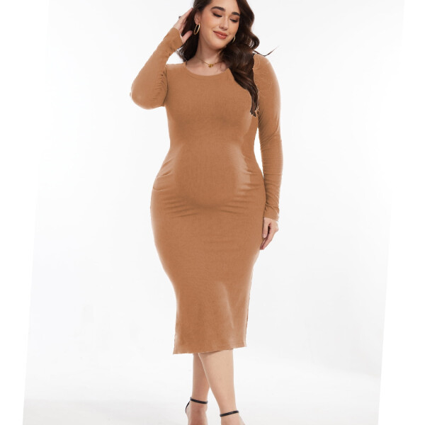 Bearsland Women's Long Sleeve Ribbed Knit Side Slit Maternity Dress Casual Ruched Bodycon Sweater Dress Pregnancy Clothes - 3