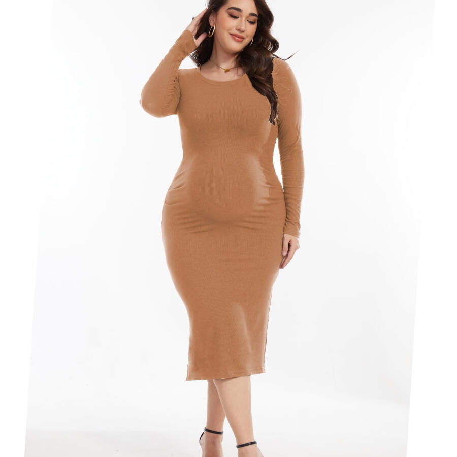 Bearsland Women's Long Sleeve Ribbed Knit Side Slit Maternity Dress Casual Ruched Bodycon Sweater Dress Pregnancy Clothes - 3