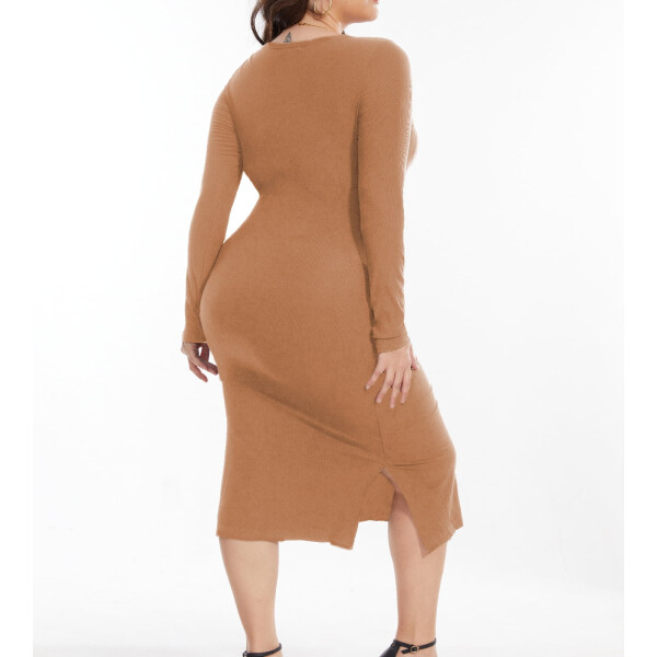Bearsland Women's Long Sleeve Ribbed Knit Side Slit Maternity Dress Casual Ruched Bodycon Sweater Dress Pregnancy Clothes - 5